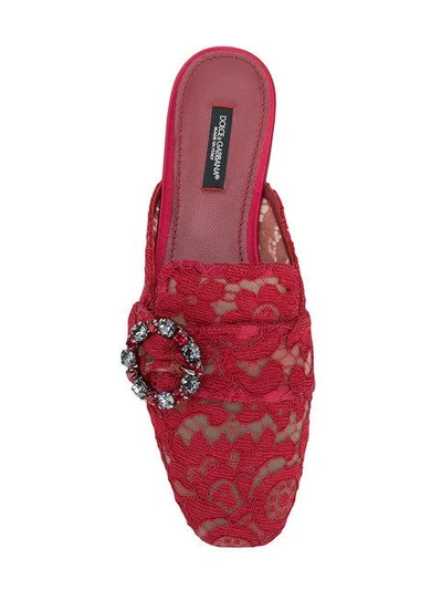 Shop Dolce & Gabbana Lace Buckle Slippers In Red