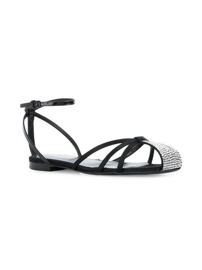 Shop Saint Laurent Crystal Embellished Sandals - Black