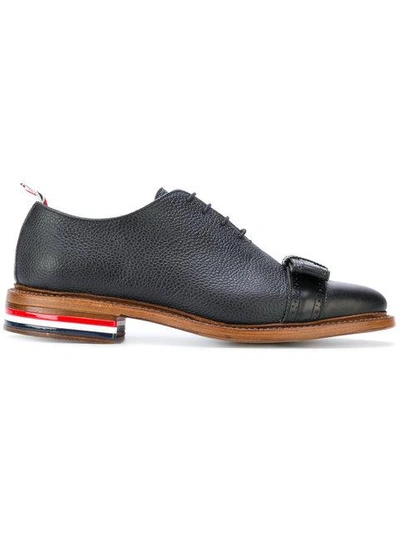 Shop Thom Browne Wholecut With Brogued Bow & Red, White And Blue Leather Sole In Pebble Grain & Calf Leather