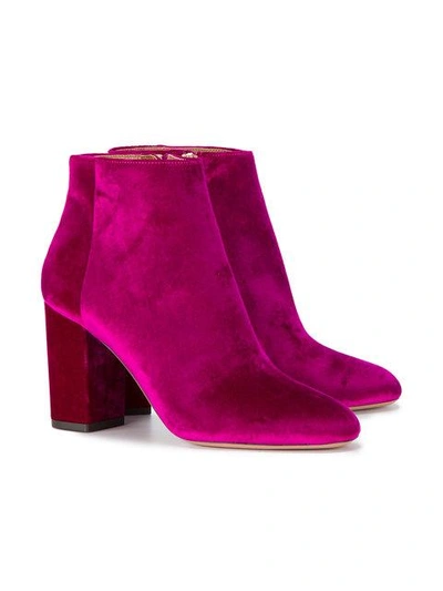 Shop Aquazzura Pink Brooklyn 85 Velvet Ankle Boots