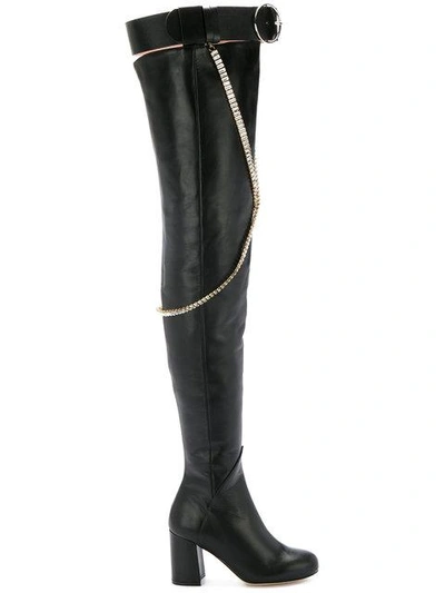 Shop Olgana High Thigh Chain Boots In Black