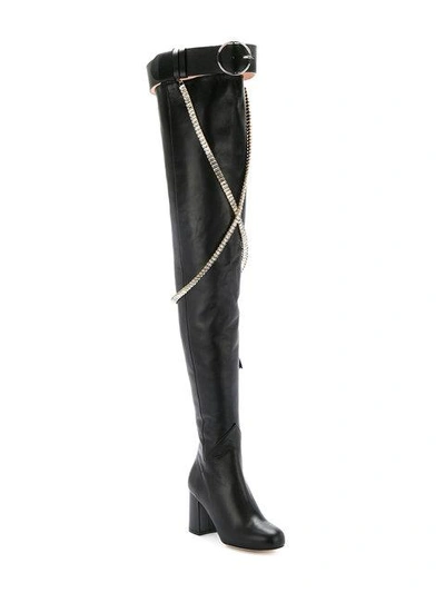 Shop Olgana High Thigh Chain Boots In Black