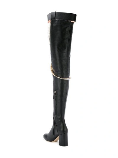 Shop Olgana High Thigh Chain Boots In Black