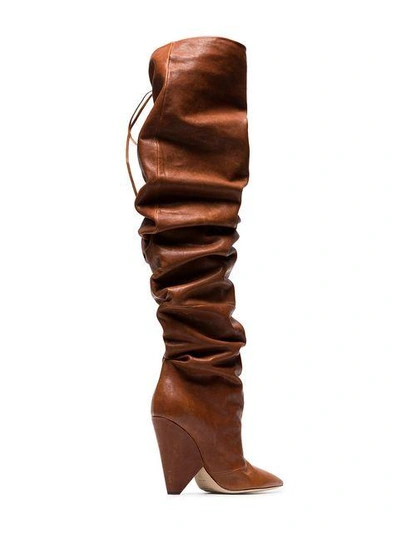 Shop Saint Laurent Brown Niki 105 Leather Long Boots