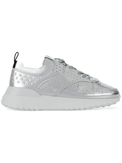 Shop Tod's Perforated Lace-up Sneakers In Metallic