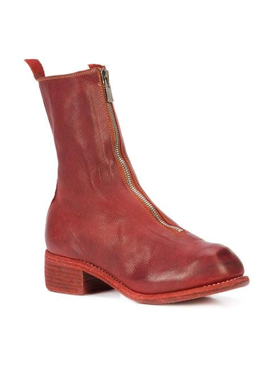 Guidi Front Zip Boots - Red In Red