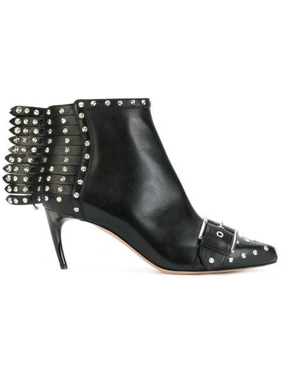 Shop Alexander Mcqueen Studded Fringe Heeled Ankle Boots In Black