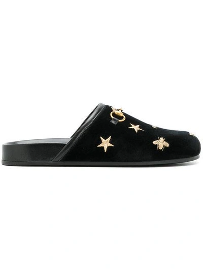 Shop Gucci Embroidered Clog Mules - Black