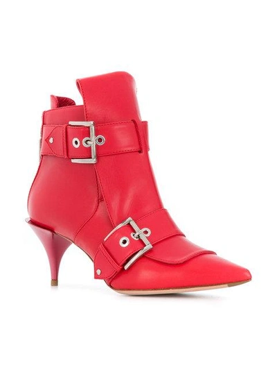 Shop Alexander Mcqueen Buckled Ankle Boots - Red