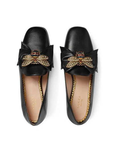 Shop Gucci Leather Ballet Flat With Bow In Black