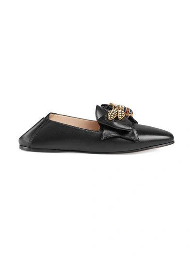 Shop Gucci Leather Ballet Flat With Bow In Black