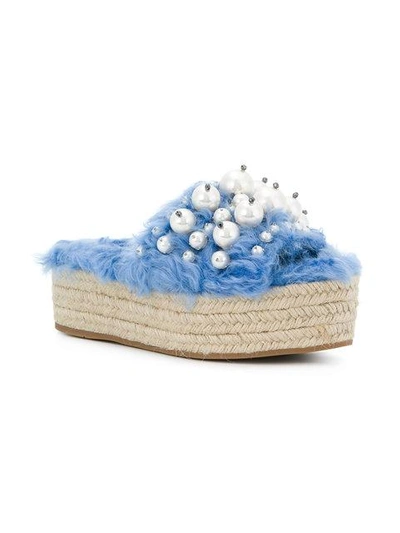Shop Miu Miu Pearl Embellished Wedge Sandals