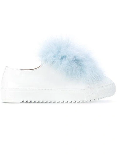 Shop Mr & Mrs Italy Fur Trim Embellished Sneakers In Blue