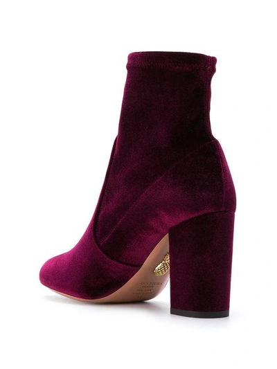 Shop Aquazzura Brooklyn Velvet Ankle Boots - Pink