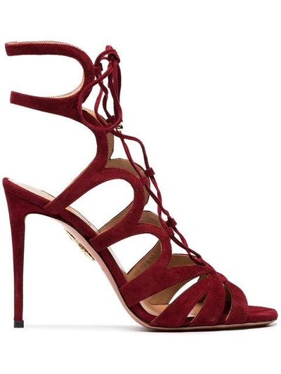 Shop Aquazzura Dark Chilli Love Affair 105 Suede Sandals In Red