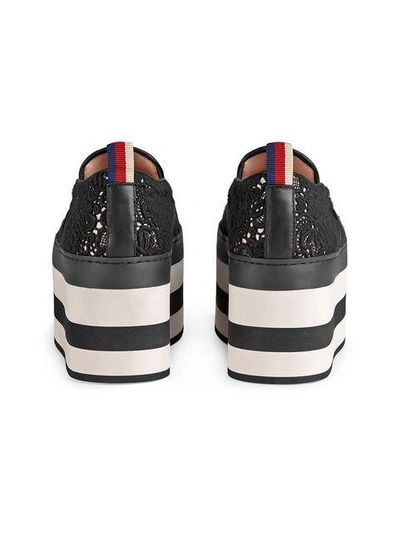 Shop Gucci Lace Platform Sneakers In Black