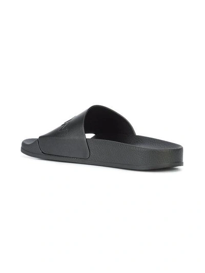 Shop Balmain Embossed Logo Slides In Black