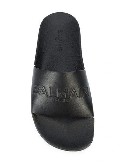 Shop Balmain Embossed Logo Slides In Black