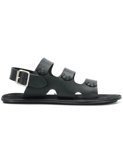 Shop Ann Demeulemeester Triple-strap Flat Sandals - Black