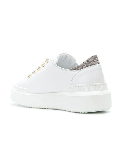 Shop Roberto Cavalli Crystal Embellished Slip-on Sneakers - White