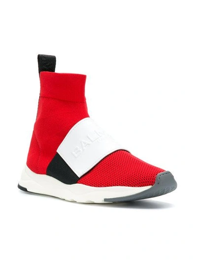 Shop Balmain Logo Sock Sneakers - Red