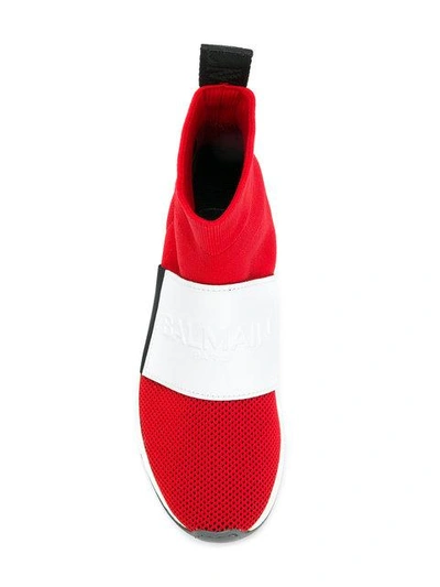 Shop Balmain Logo Sock Sneakers - Red