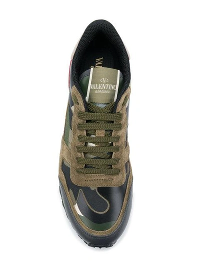 Shop Valentino Garavani Rockrunner Sneakers In P52 Kaki/platine