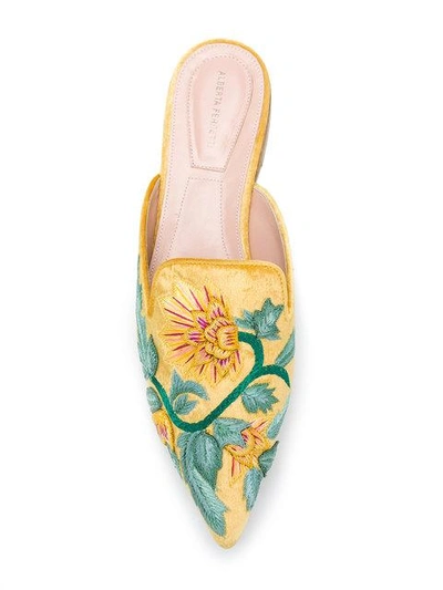 Shop Alberta Ferretti Mia Embroidered Mules In Yellow