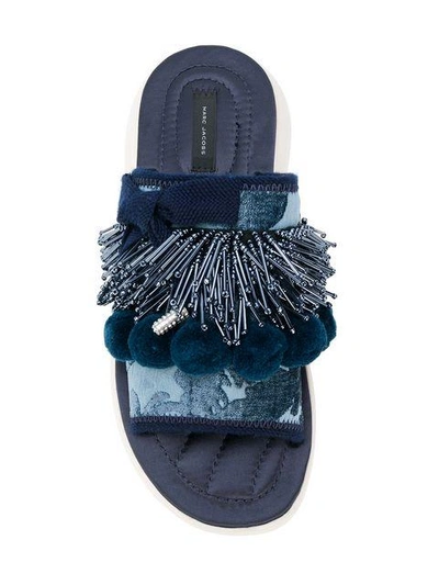 Shop Marc Jacobs Emerson Pompom Slides - Blue