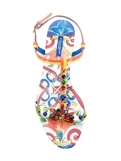 Shop Dolce & Gabbana Belucci Majolica Print Thong Sandals In Multicolour