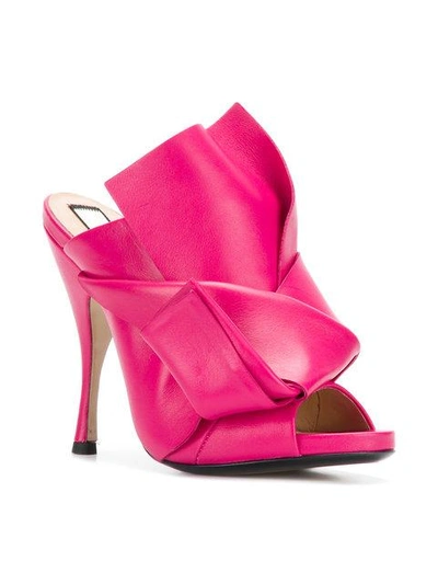 Shop N°21 Nº21 Abstract Bow Stiletto Mules - Pink & Purple