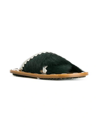 Shop Marni Metallic Trim Sandals In Green