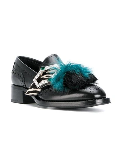 Shop Prada Fur Tassel Loafers - Black