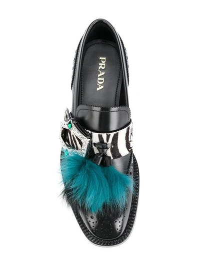 Shop Prada Fur Tassel Loafers - Black