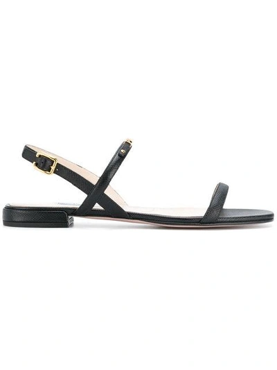 Shop Prada Saffiano Sandals In Black