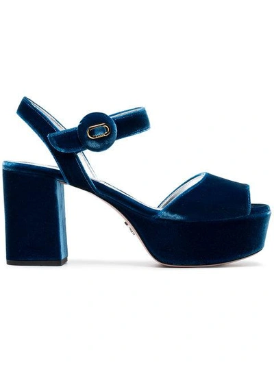 Shop Prada Blue 85 Velvet Platform Sandals