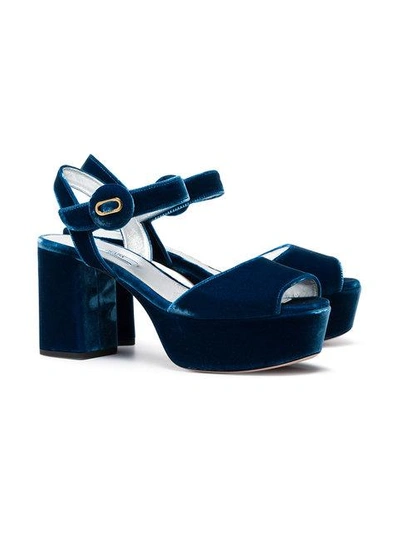 Shop Prada Blue 85 Velvet Platform Sandals