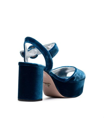 Shop Prada Blue 85 Velvet Platform Sandals