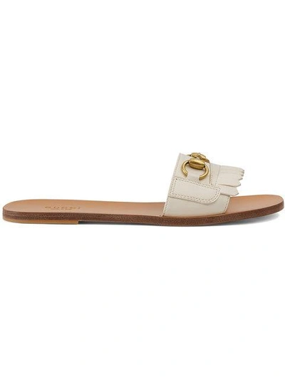 Fringe leather Horsebit slides