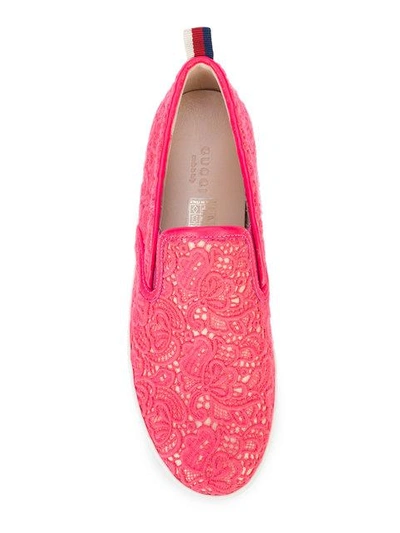 Shop Gucci Lace Platform Sneakers - Pink