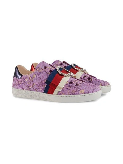 Shop Gucci Ace Lace Sneakers In 5460 Pink