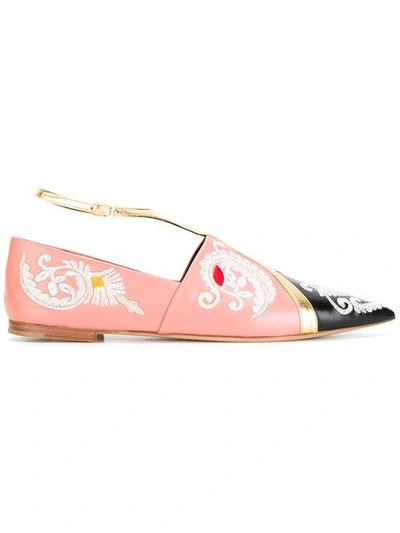 Shop Etro Embroidery Trim Slippers In Pink