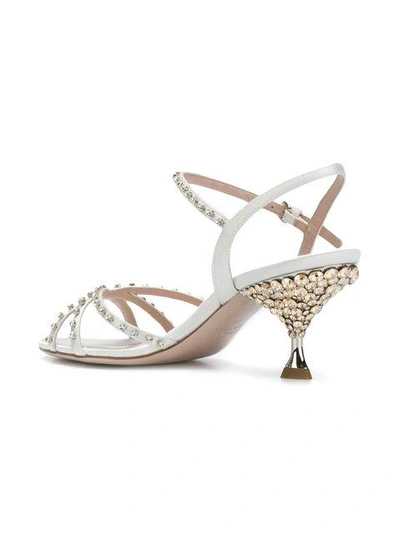 Shop Miu Miu Crystal Embellished Sandals In White