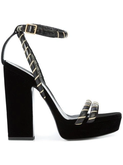 Shop Saint Laurent Woven Platform Sandals - Black