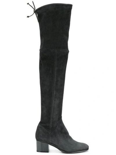 Shop Baldinini Thigh High Mid Heel Boots In Grey