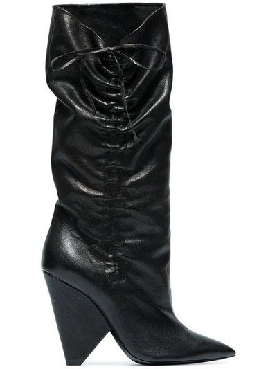 Shop Saint Laurent Black Niki 105 Slouch Leather Boots