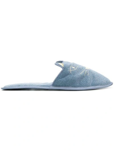 Shop Charlotte Olympia House Cats Slippers In Blue