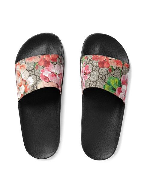 gucci flower slides blue