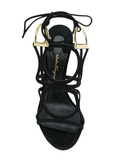 Shop Ferragamo Gancio Flower Heel Sandals In Black