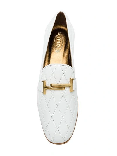 Shop Tod's Double T Quilted Loafers In White